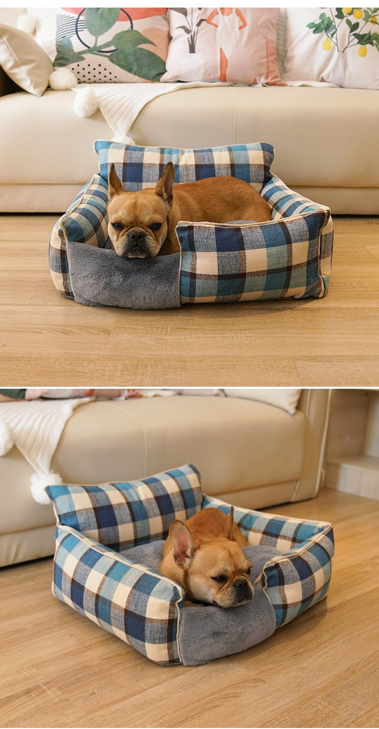 Retro Plaid Washable Chew-Resistant All-Season Pet Bed