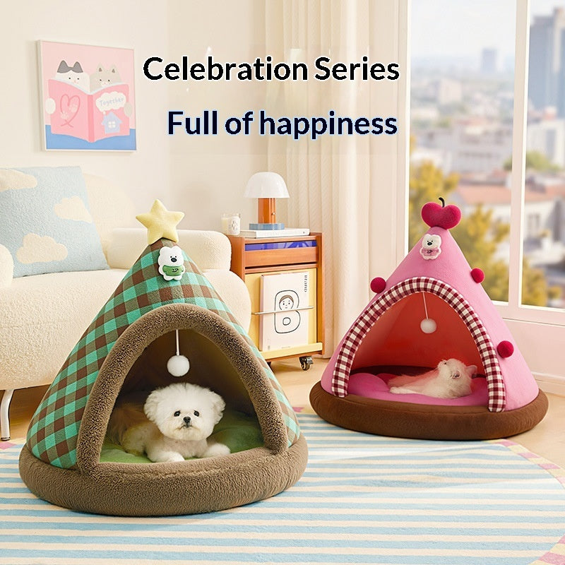 Four-Season Christmas Enclosed Cat Bed Cozy Secure House