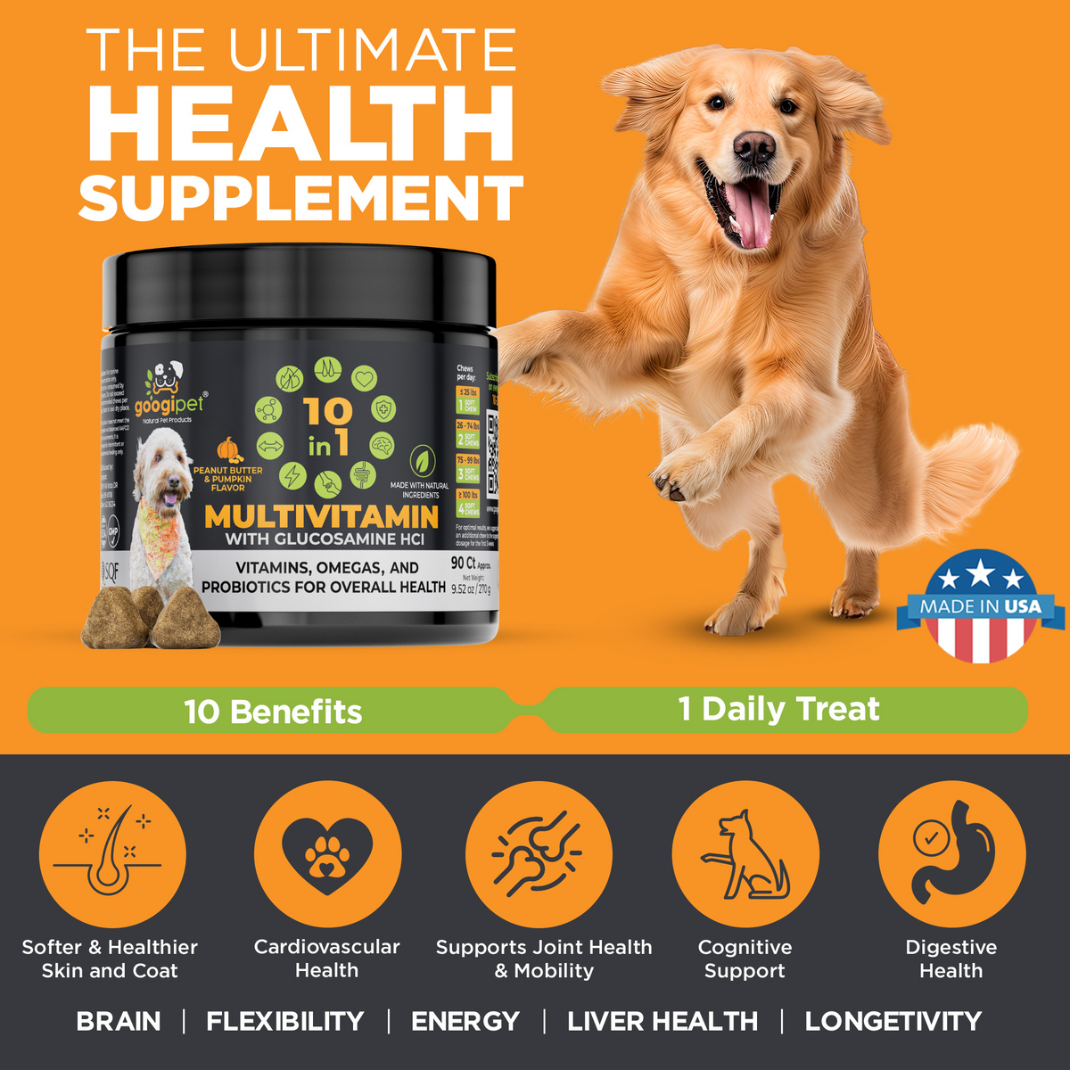 10 in 1 Multivitamin Chews for Dogs (Peanut Butter & Pumpkin Flavor)