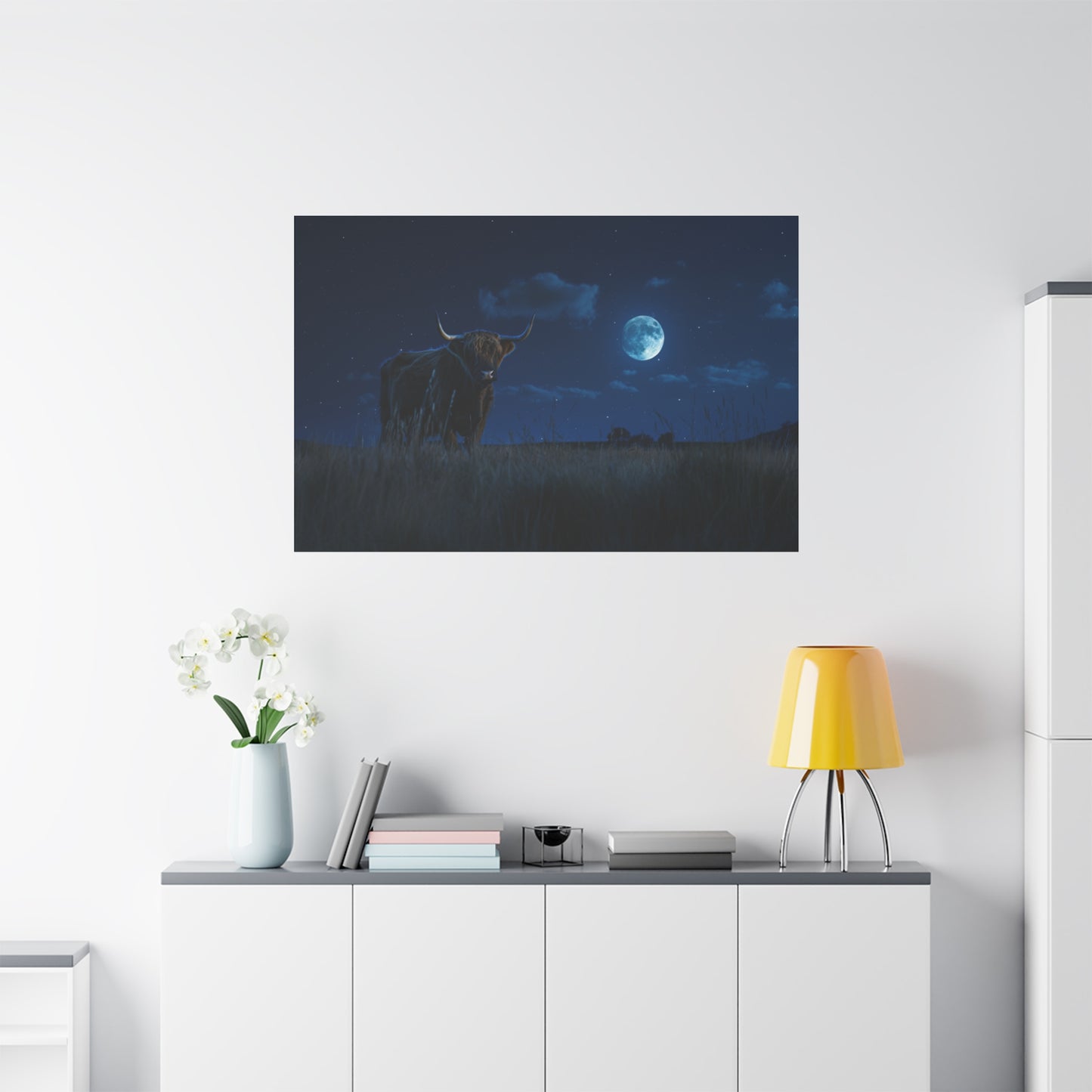 Highland "Starry Night" Cow Canvas 1.25"