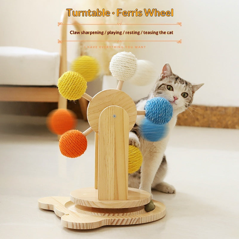 Solid Wood Cat Scratching Board Turntable Toy