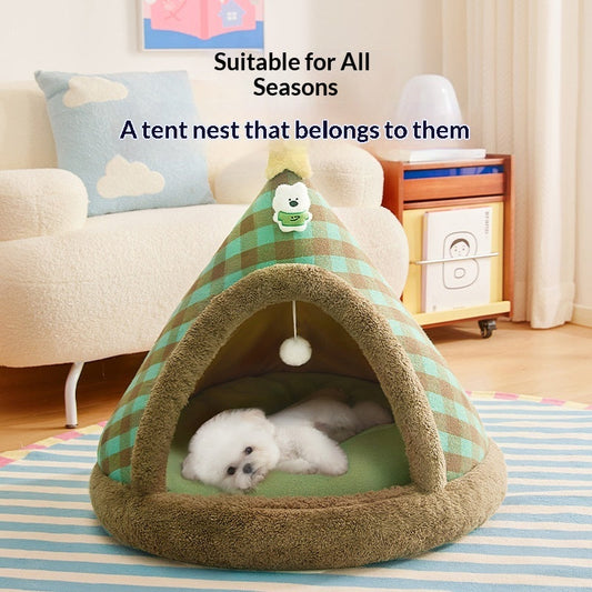 Four-Season Christmas Enclosed Cat Bed Cozy Secure House