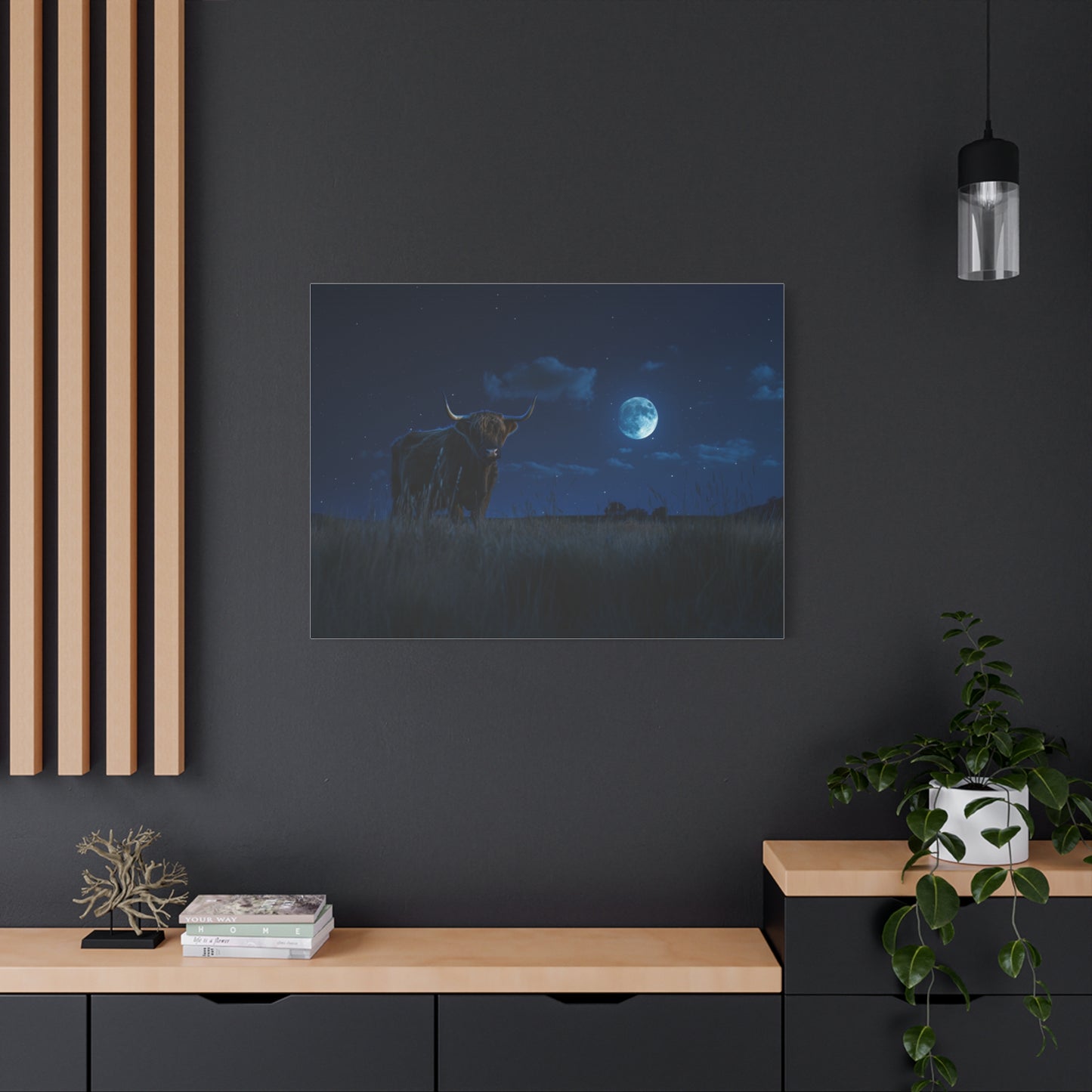 Highland "Starry Night" Cow Canvas 1.25"