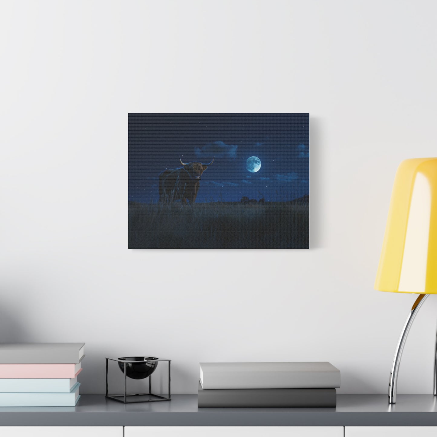 Highland "Starry Night" Cow Canvas 1.25"