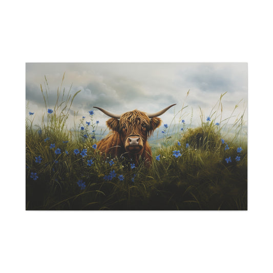 Highland "Forget Me Not" Cow Canvas 1.25"