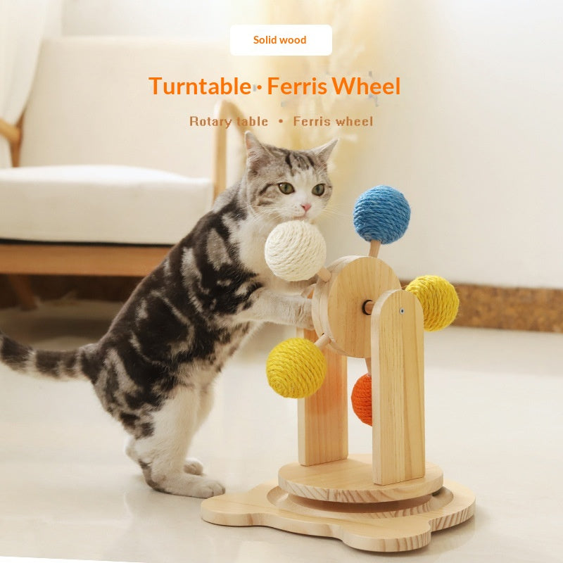 Solid Wood Cat Scratching Board Turntable Toy