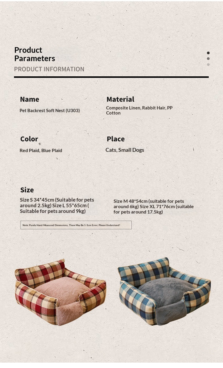 Retro Plaid Washable Chew-Resistant All-Season Pet Bed