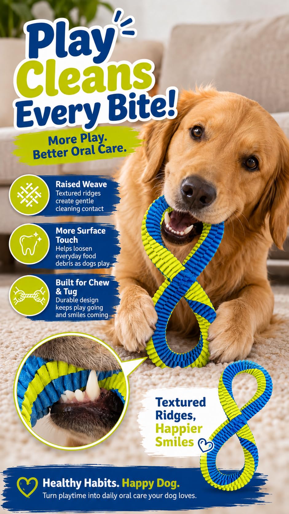 L Shaped Textured Dental Tug Toy Dogs Washable