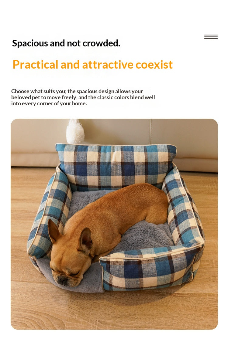 Retro Plaid Washable Chew-Resistant All-Season Pet Bed