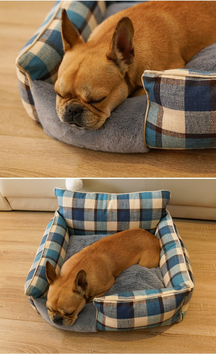 Retro Plaid Washable Chew-Resistant All-Season Pet Bed