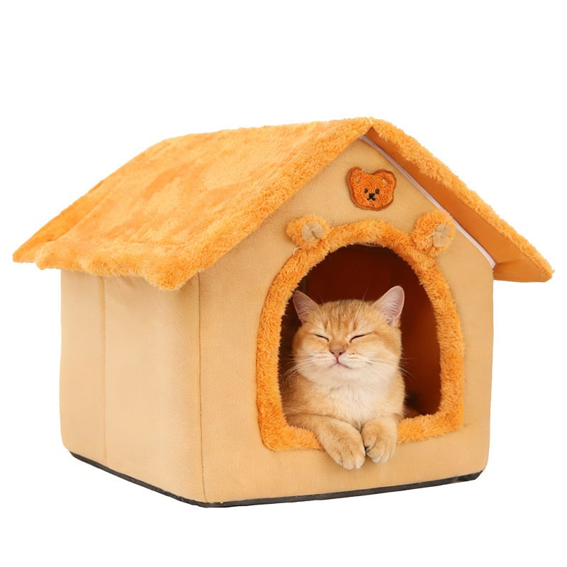 Enclosed Cat Dog Bed Winter Warm Washable All-Season