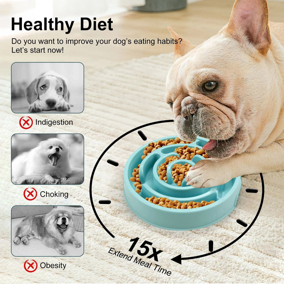Non Slip Slow Feeder Anti Gulping Dog Bowl