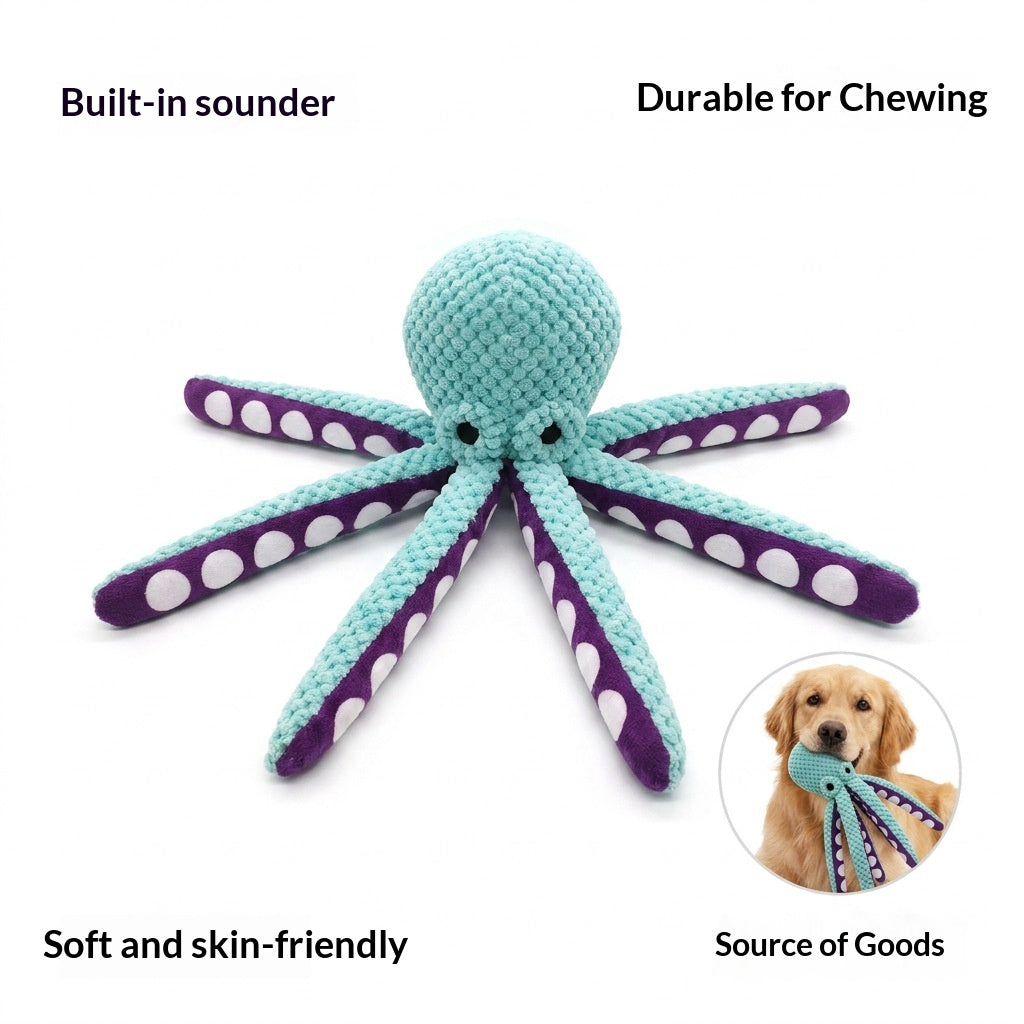 Squeaky Six Legged Octopus Plush Chew Toy
