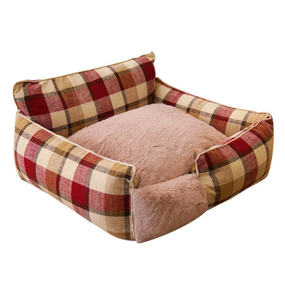 Retro Plaid Washable Chew-Resistant All-Season Pet Bed