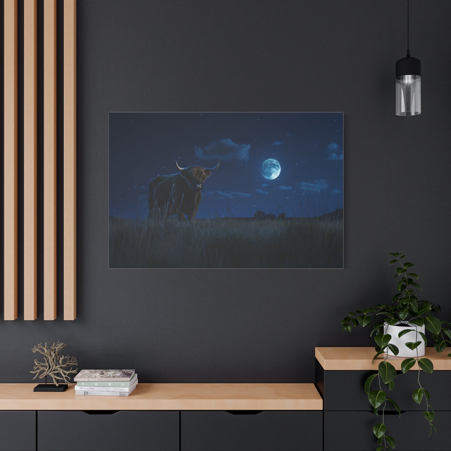 Highland "Starry Night" Cow Canvas 1.25"