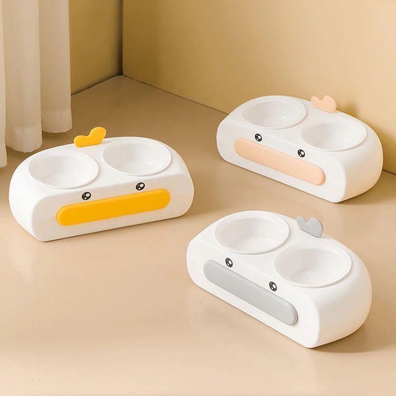 Duck Design Double Bowl Pet Food Water Feeder