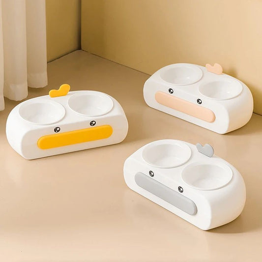 Duck Design Double Bowl Pet Food Water Feeder