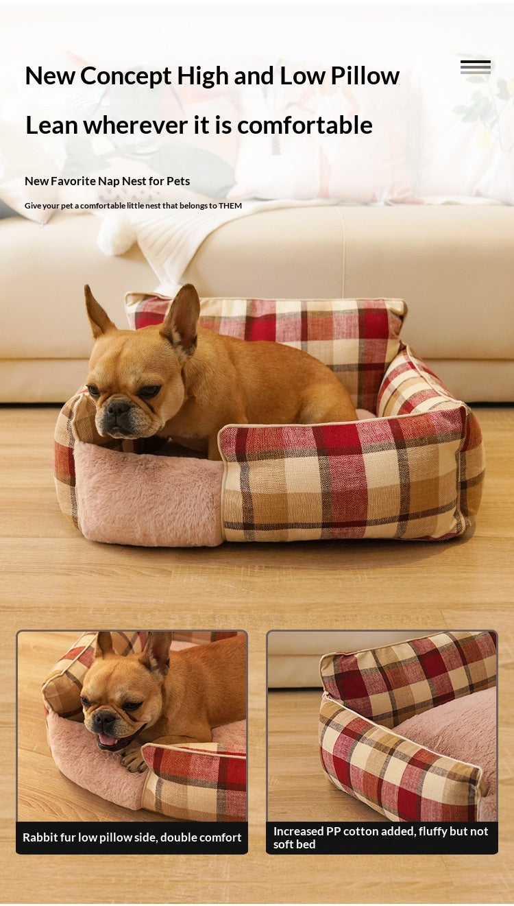 Retro Plaid Washable Chew-Resistant All-Season Pet Bed