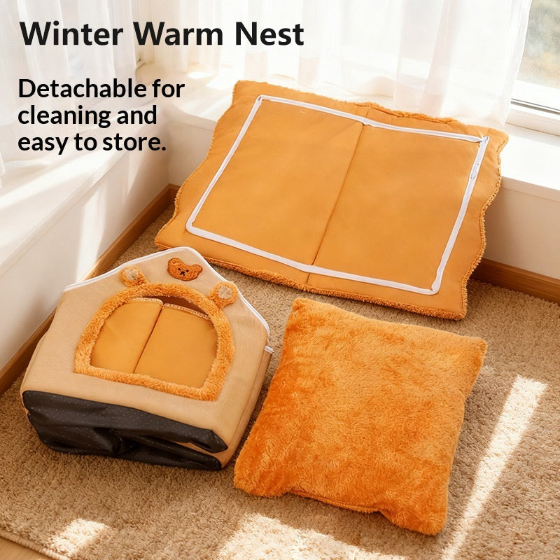 Enclosed Cat Dog Bed Winter Warm Washable All-Season