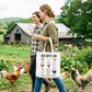 God Says I Am Christian Tote Bag, Rooster and Chicken Gift Shopper for Farm Style Lovers