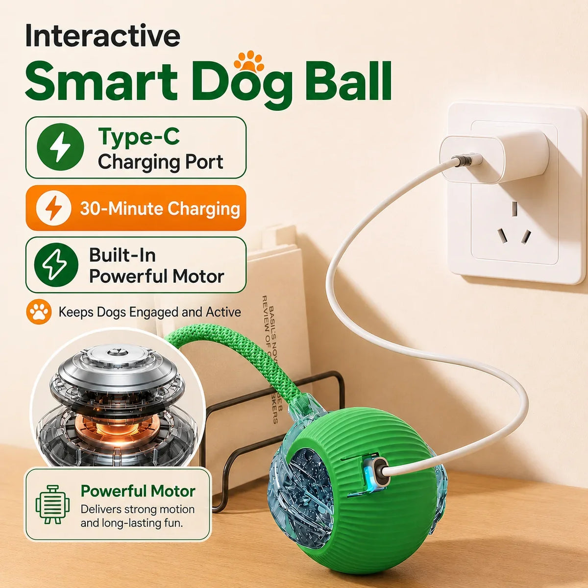 Rechargeable Automatic Rolling Interactive Dog Ball Toy