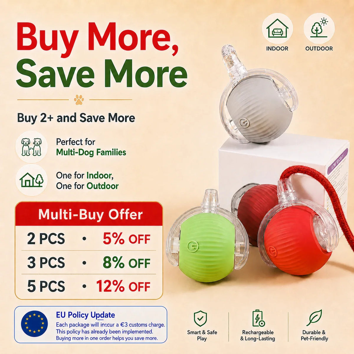 Rechargeable Automatic Rolling Interactive Dog Ball Toy