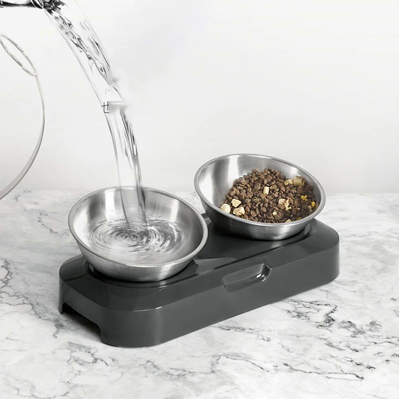 Stainless Steel Cat Dog Food Water Bowl With Stand