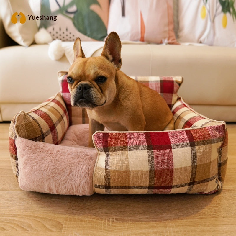Retro Plaid Washable Chew-Resistant All-Season Pet Bed