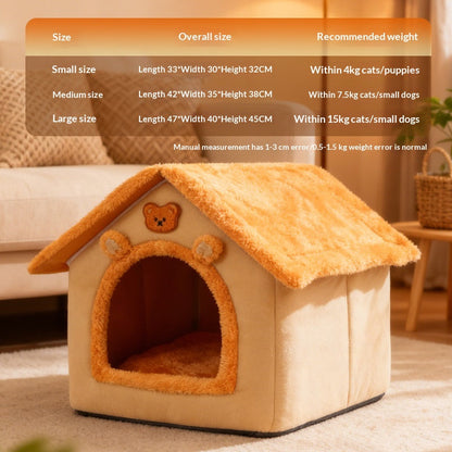 Enclosed Cat Dog Bed Winter Warm Washable All-Season