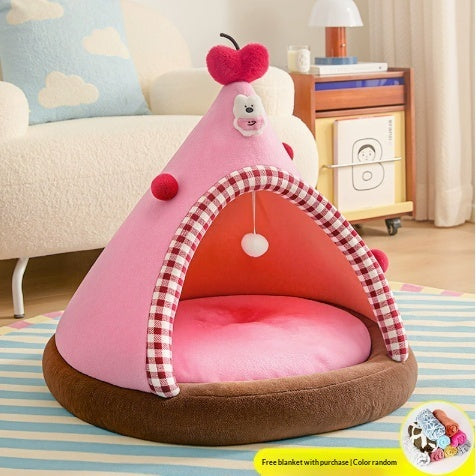 Four-Season Christmas Enclosed Cat Bed Cozy Secure House