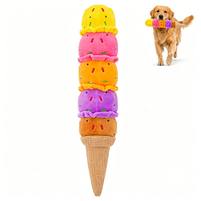 Rainbow Ice Cream Squeaky Plush Dog Tug Toy