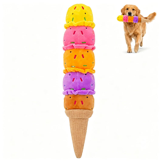 Rainbow Ice Cream Squeaky Plush Dog Tug Toy