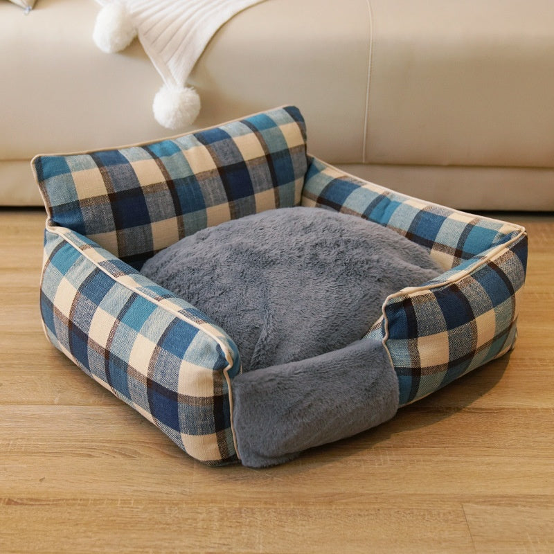 Retro Plaid Washable Chew-Resistant All-Season Pet Bed