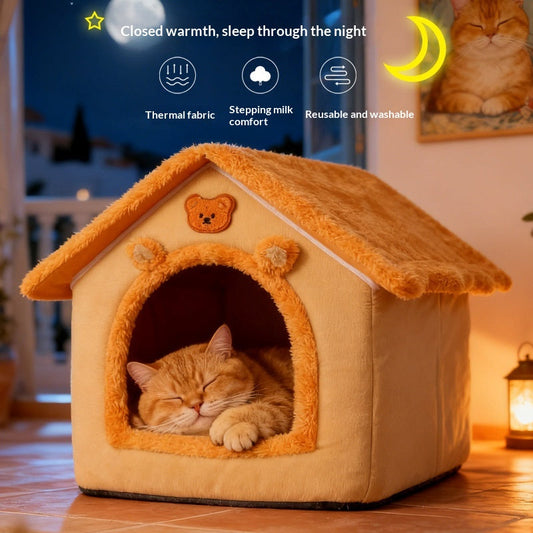 Enclosed Cat Dog Bed Winter Warm Washable All-Season