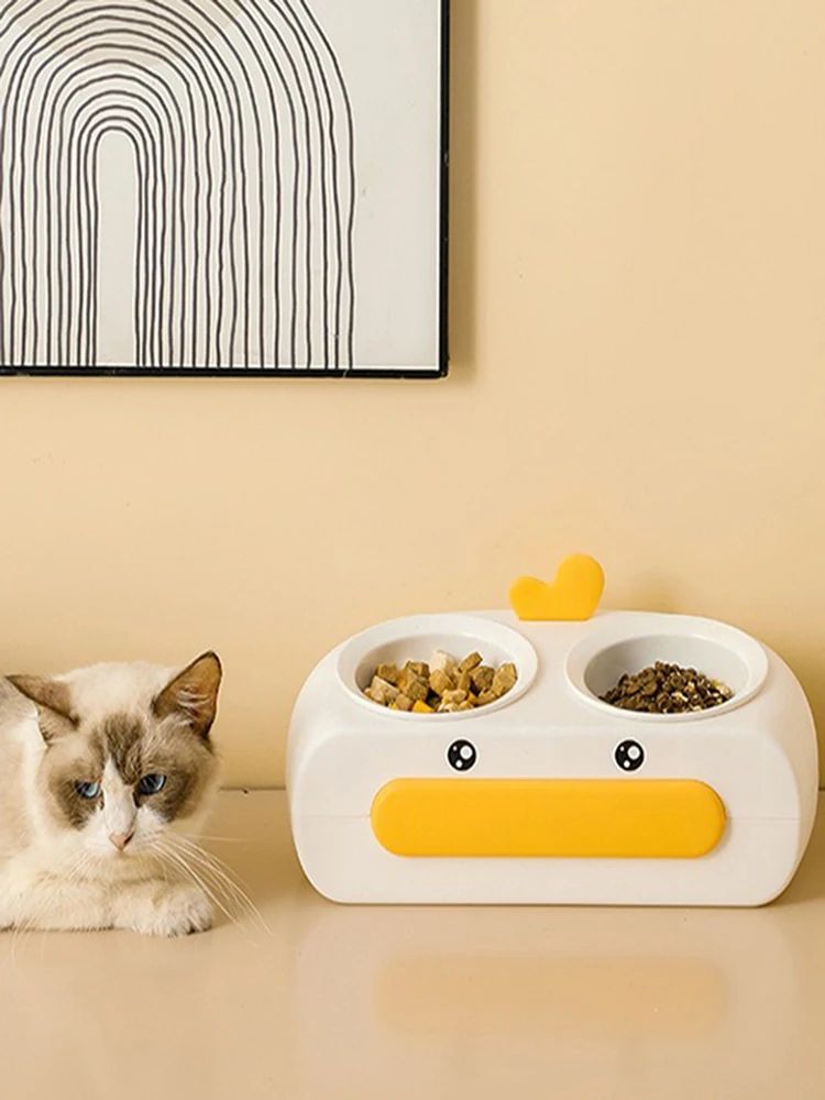 Duck Design Double Bowl Pet Food Water Feeder