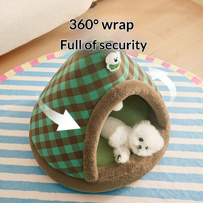 Four-Season Christmas Enclosed Cat Bed Cozy Secure House