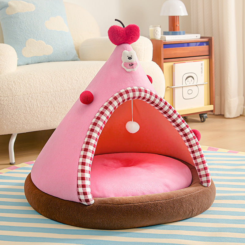 Four-Season Christmas Enclosed Cat Bed Cozy Secure House