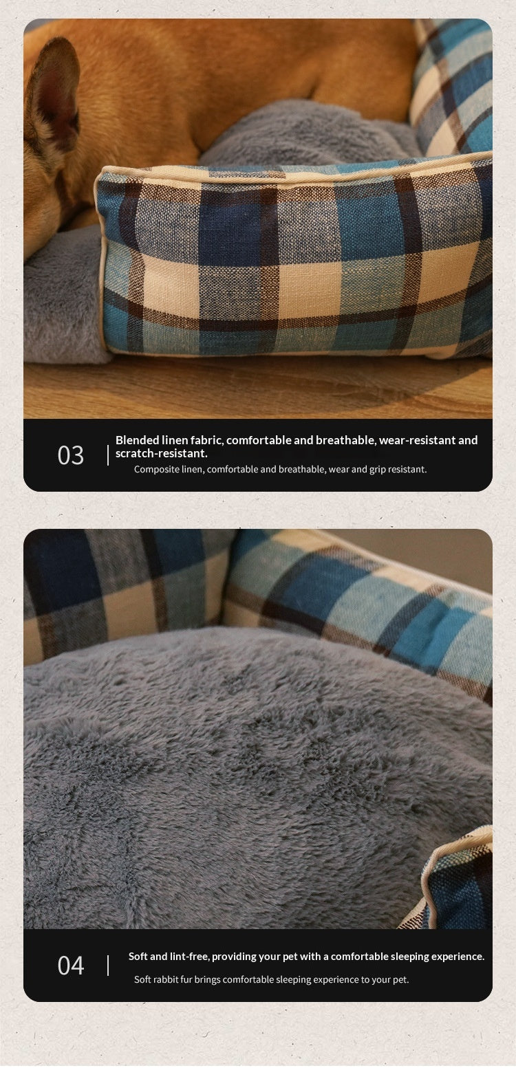 Retro Plaid Washable Chew-Resistant All-Season Pet Bed